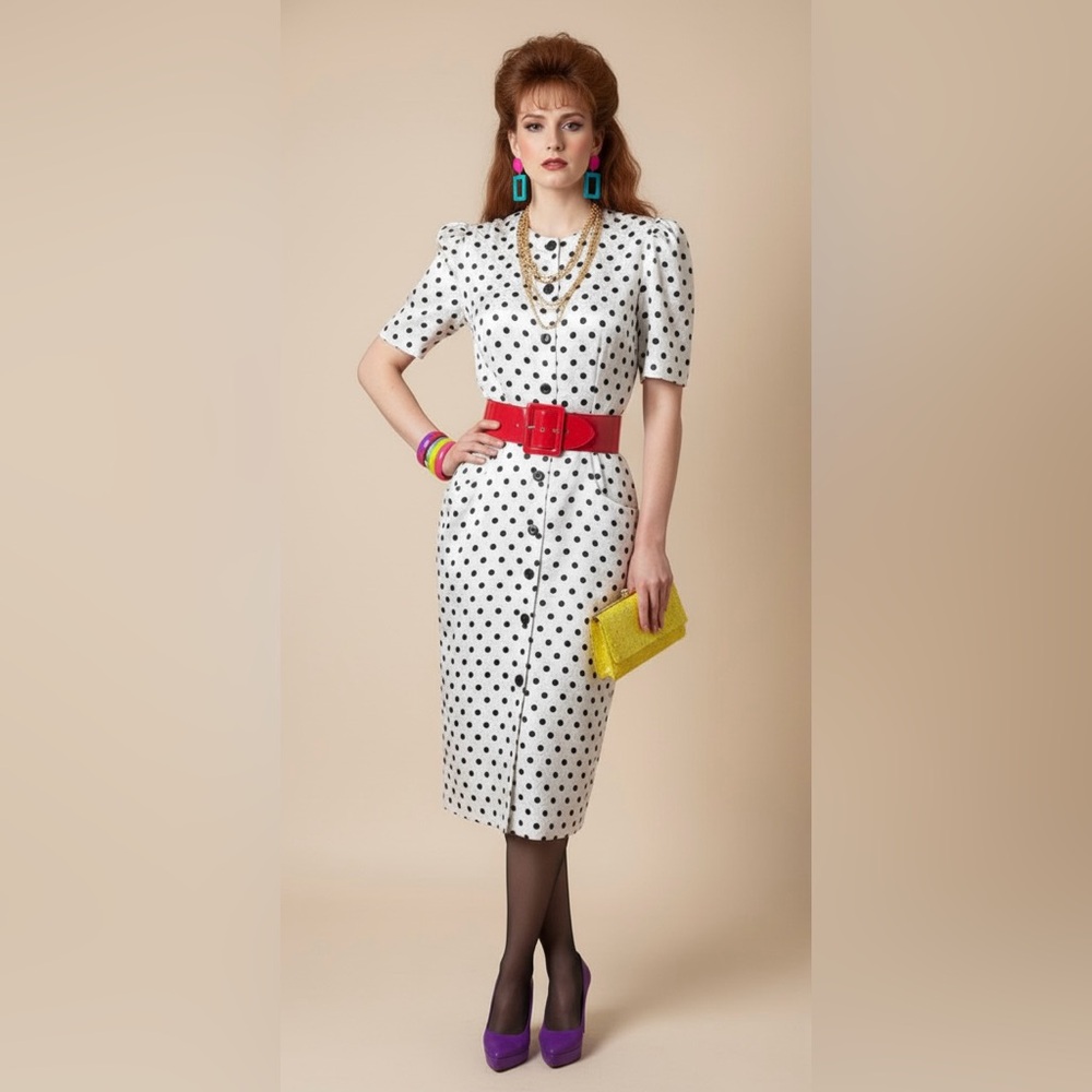 Vintage 80s Polka Dot Dress "Pretty Woman" Glam Satin Jacquard
